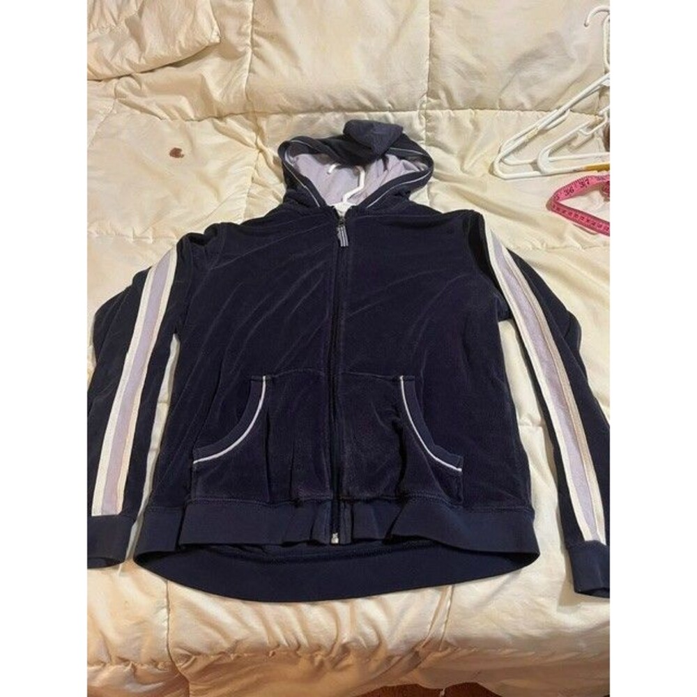 Sports Savvy Navy Zip‑Up Hoodie Stripe Sleeve Women’s X‑Small
